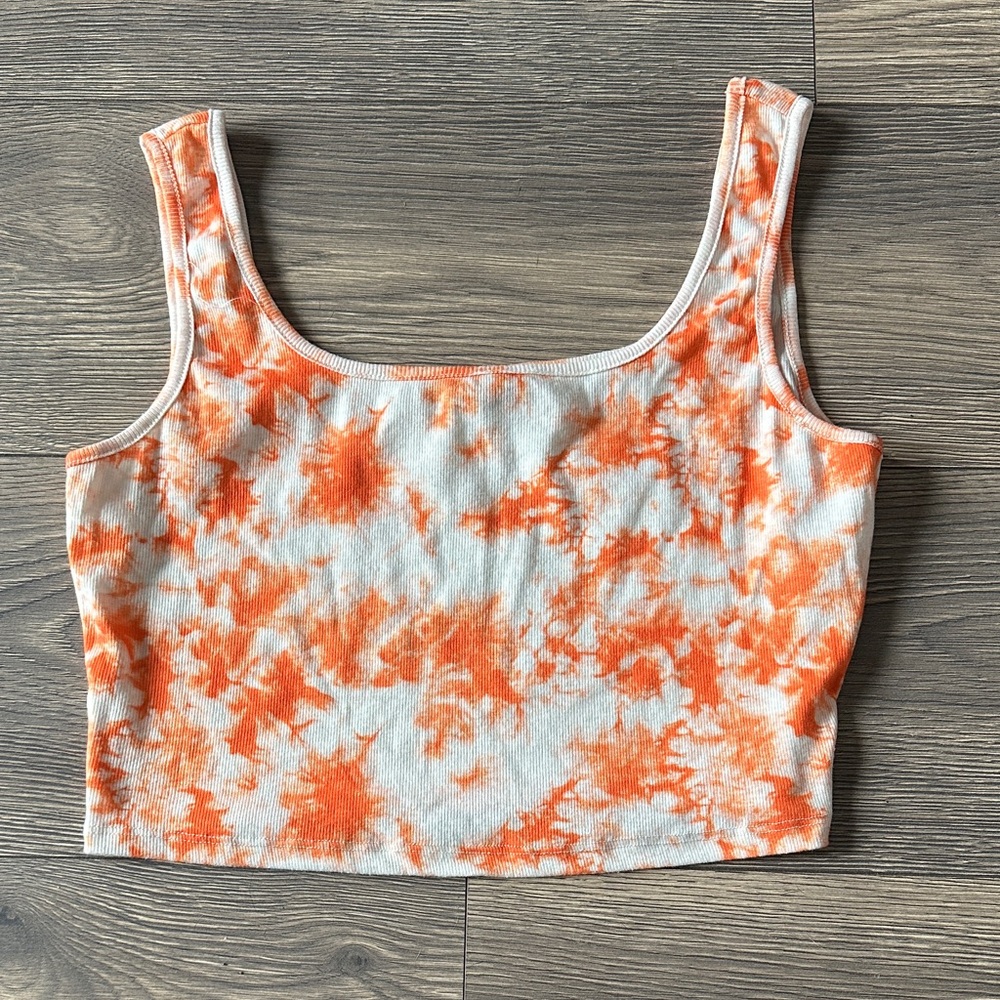 SHEIN Orange and White Tie-Dye Crop Top